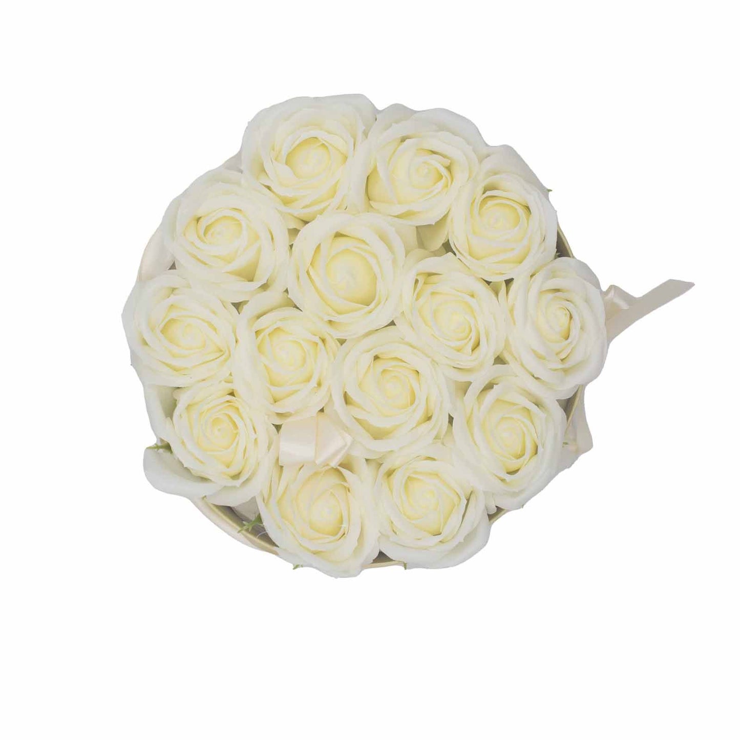 Seifenblumen Geschenkstrauß - 14 Creme Rosen - Rund