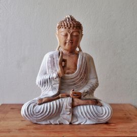 Handgeschnitzte Buddha Statue 40cm Lehre Übertragung Weißlack
