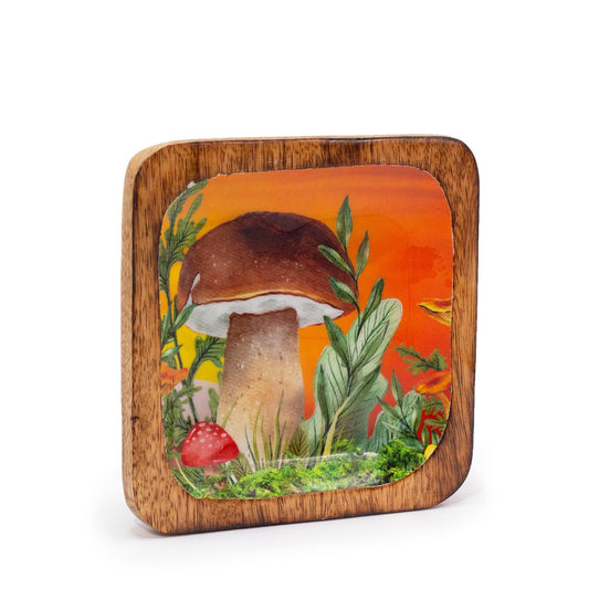 Große Quadratische Schmuckschale 15x15x2.5cm - Pilzdesign Weinrot