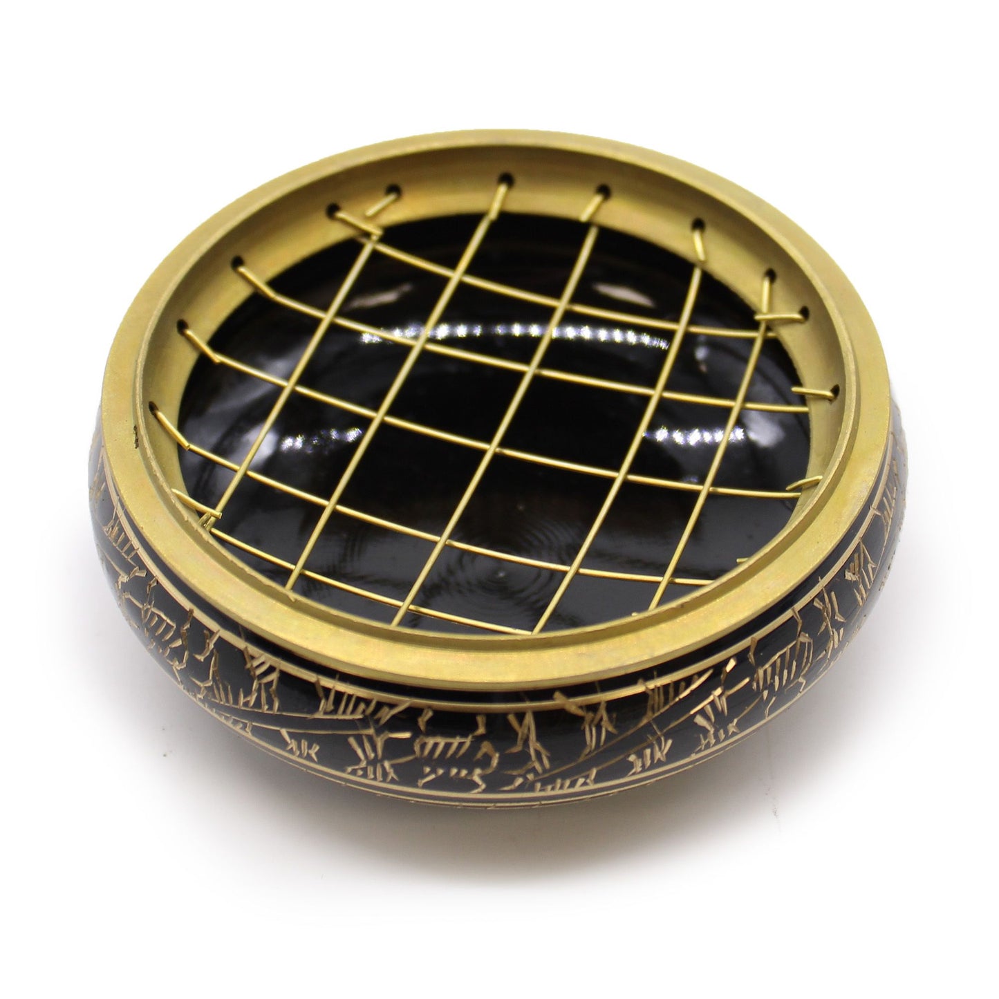 Messing geschnitzter Kohle Räuchergefäß mit Untersetzer