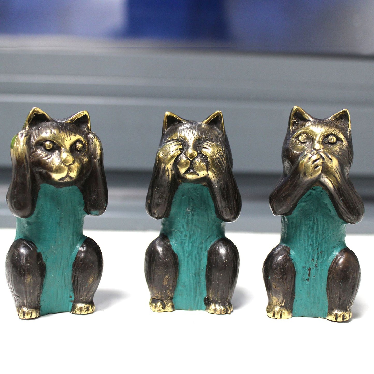 Set Mit 3 - Siehe Keine, Höre Keine, Spreche Kein Übel - Messing Katzen