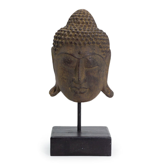 Großer Serenity Buddha Kopf Auf Stand Grau