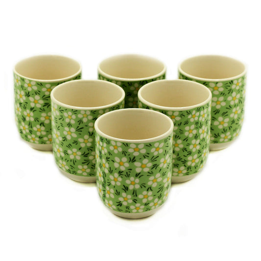 Kräutertee Tassen Set Grün Daisy 190ml Keramik 6er Set