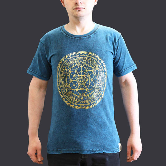 Kleine Steinwasch Chakra T-Shirt Blau