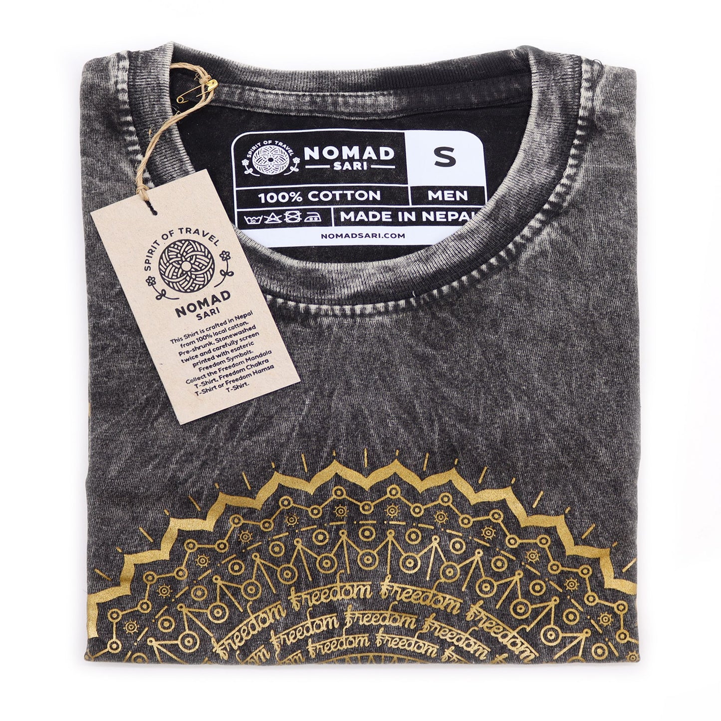 Kleines Steinwasch Mandala T-Shirt Dunkelgrau