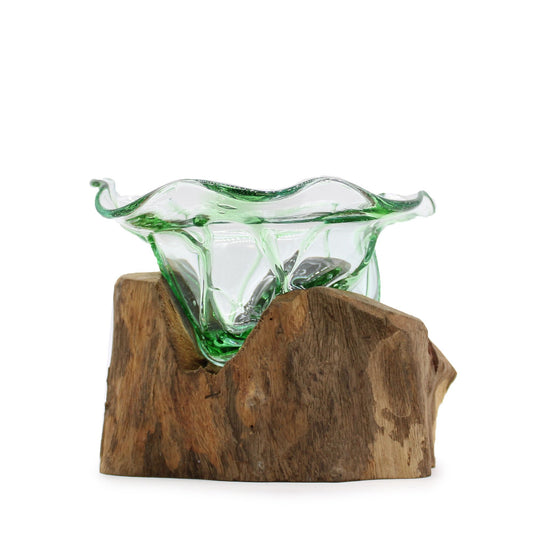 Recycelte Bierflaschen Große Elegante Süßigkeitsschale Auf Holz