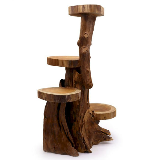 Natürlicher Teak Holz 4 Regal Display 75cm Hoch