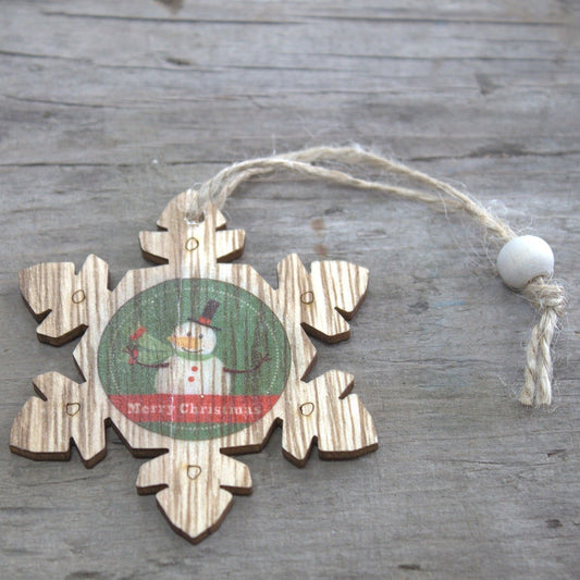 Packung Mit 2 Weihnachts Holz Dekorationen - Schneeflocke Und Schneemann