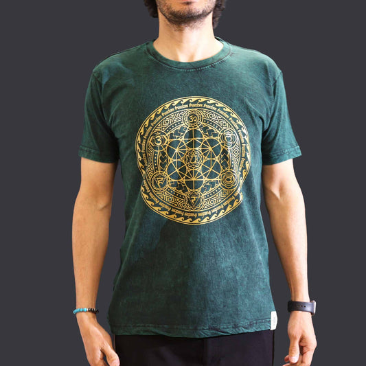Mittleres Stein-Washed T-Shirt Chakra Grün