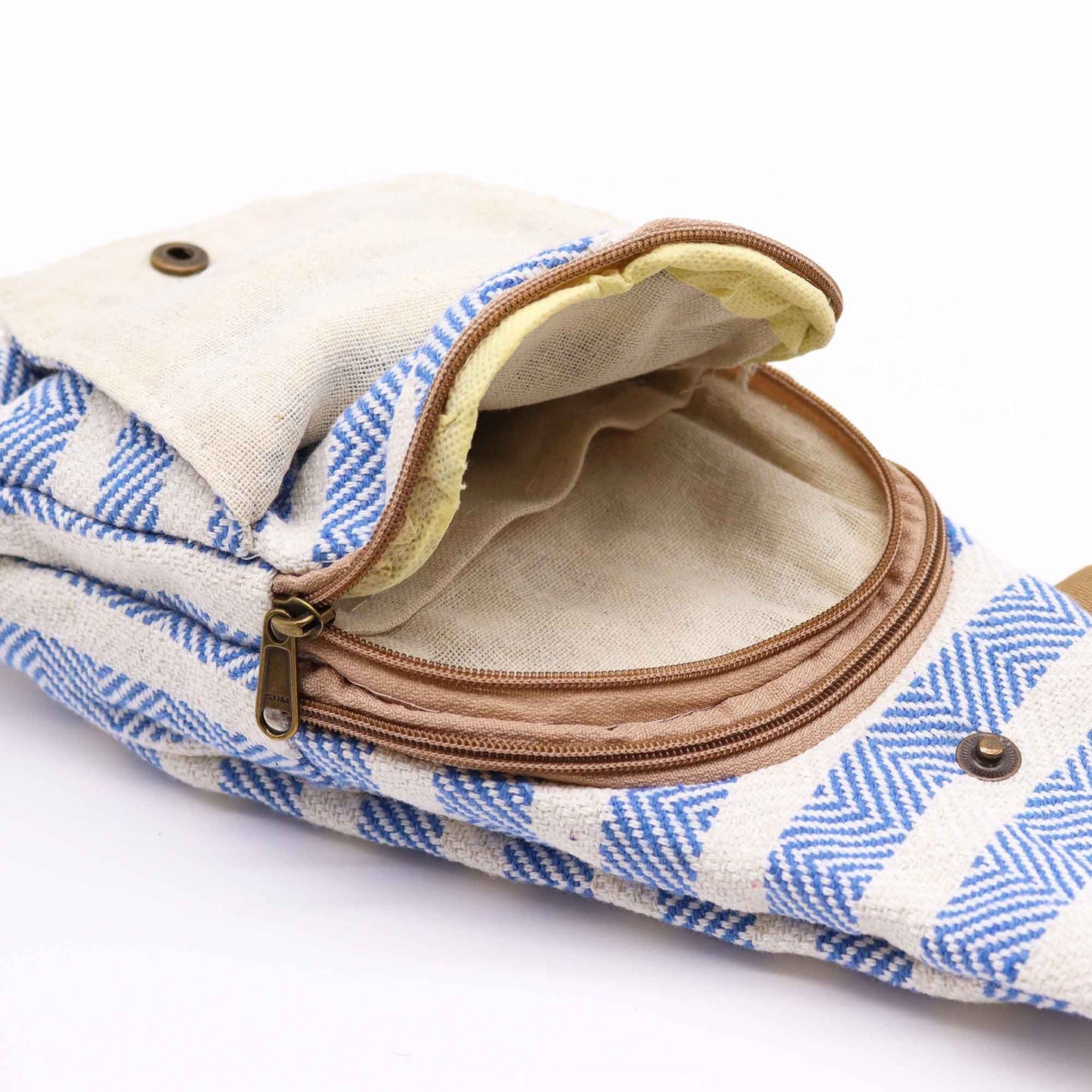 Kreuzbodytasche Aus Naturbaumwolle Blau Und Weiß