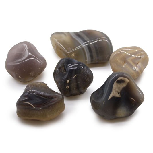 Sack Mit 6 Großen Afrikanischen Tumble Stones - Grauer Achat - Botswana