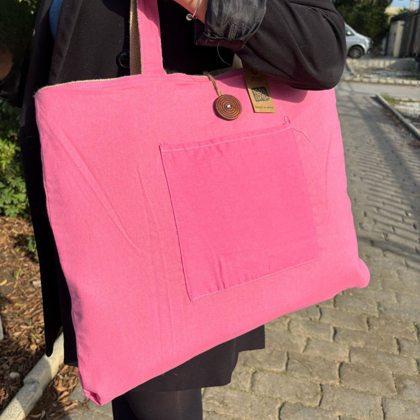 Wendetasche Aus Jute Und Baumwolle Groß - Rosa